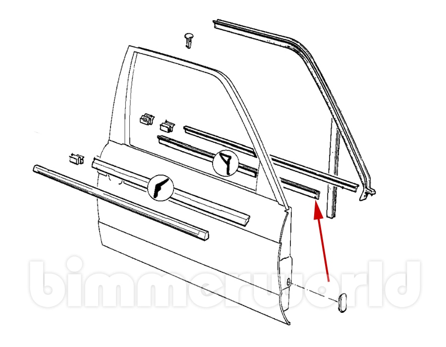 Inner Rubber Strip for Right Door Glass E30 2Door Coupe (19841991)