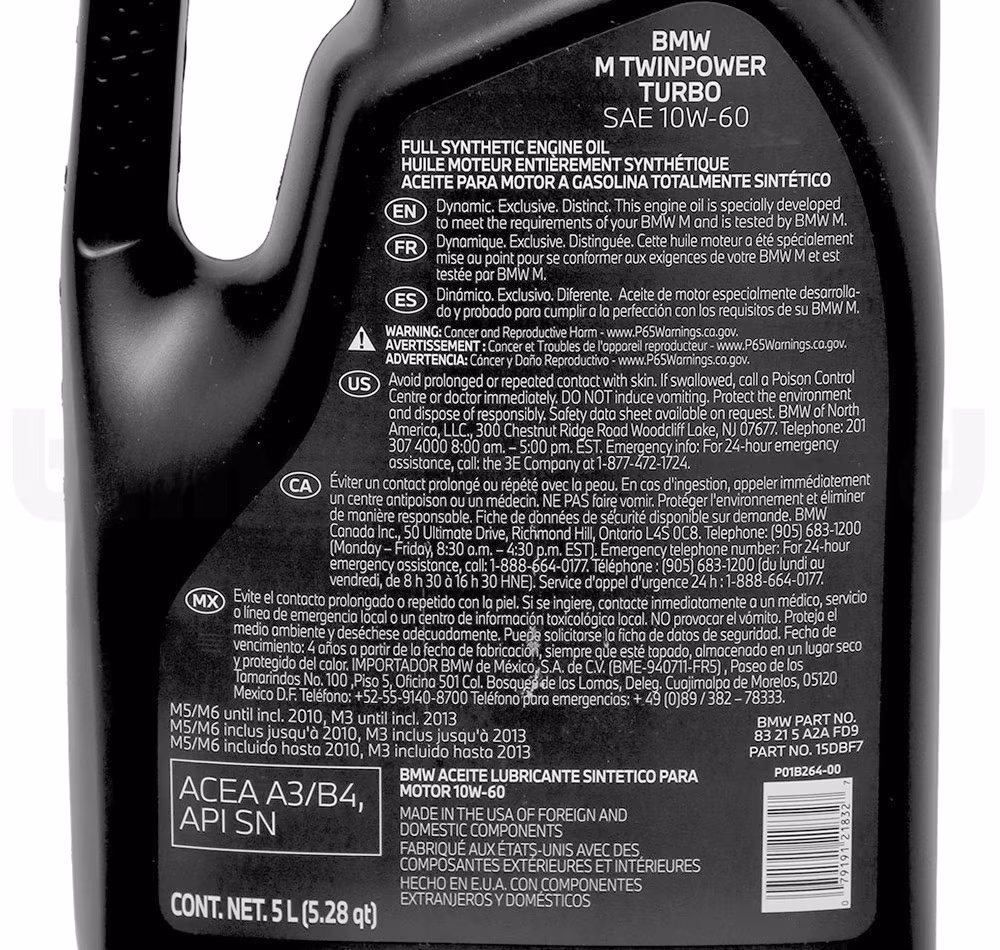 BMW M TwinPower Turbo 10W60 Synthetic Engine Oil (5 Liter)